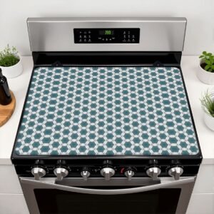 Pale Blue Geometric Designed Stove Cover