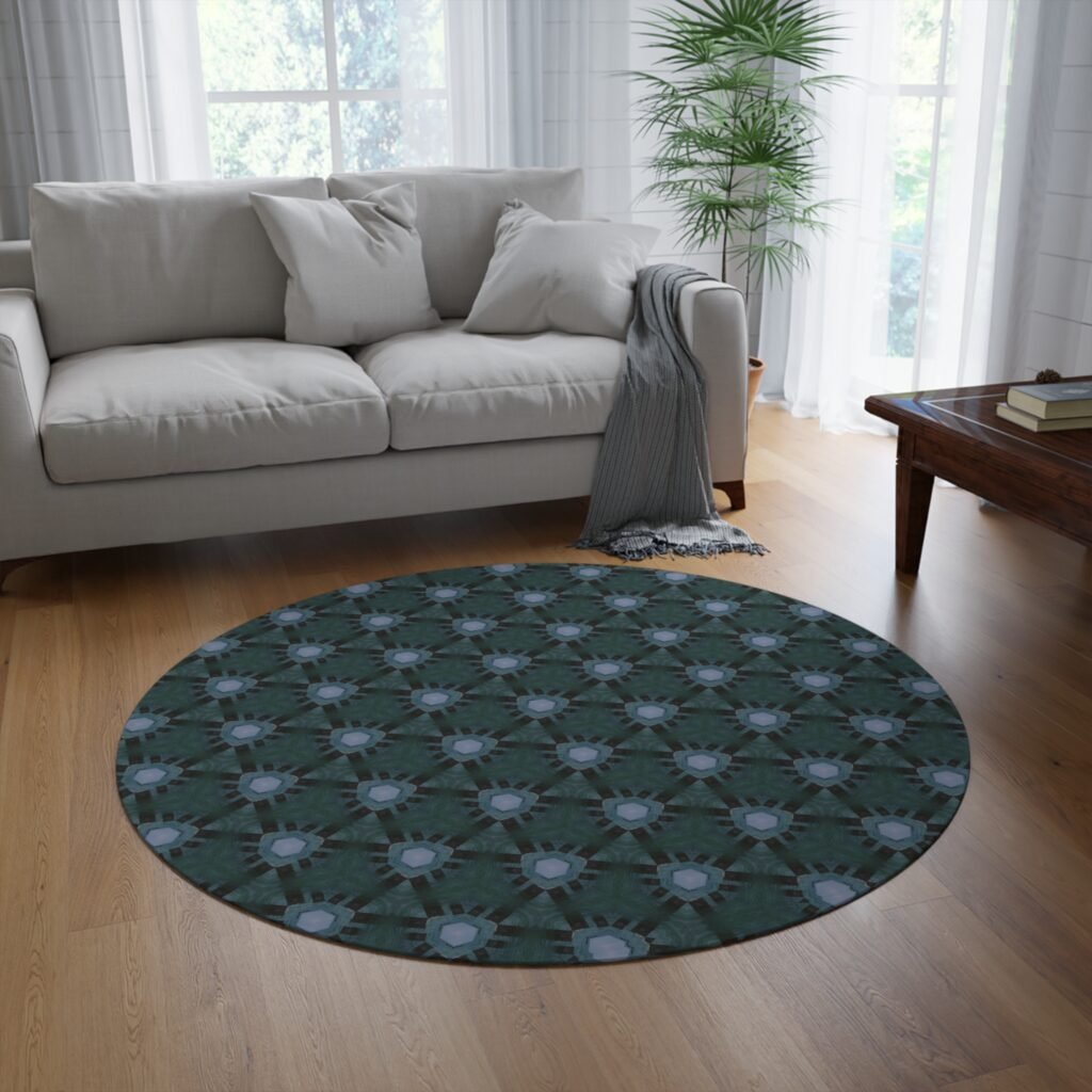 Bluish Triangular Pattern Round Rug