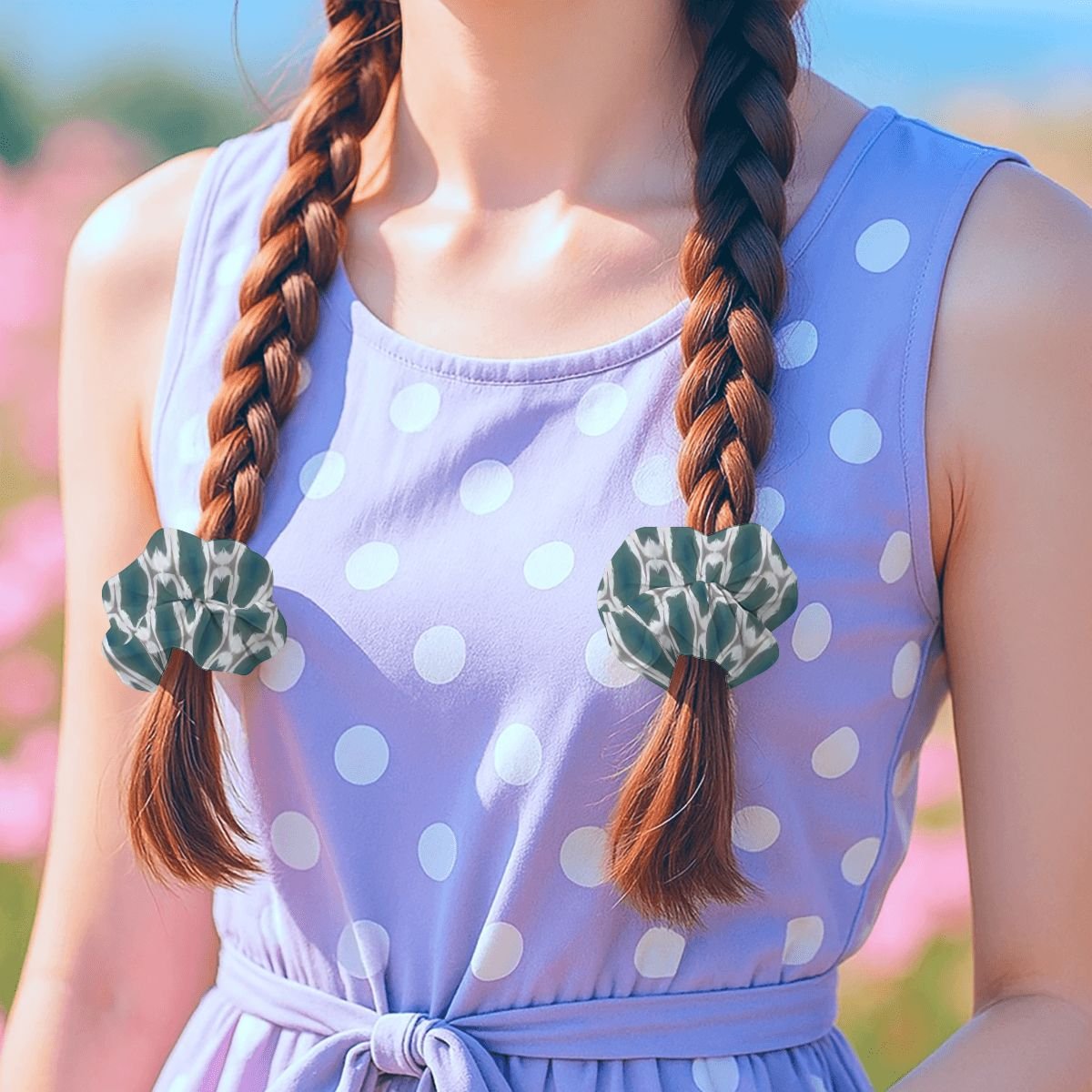 Pale Blue Geometric Designed 6Pack Hair Scrunchies - Image 4