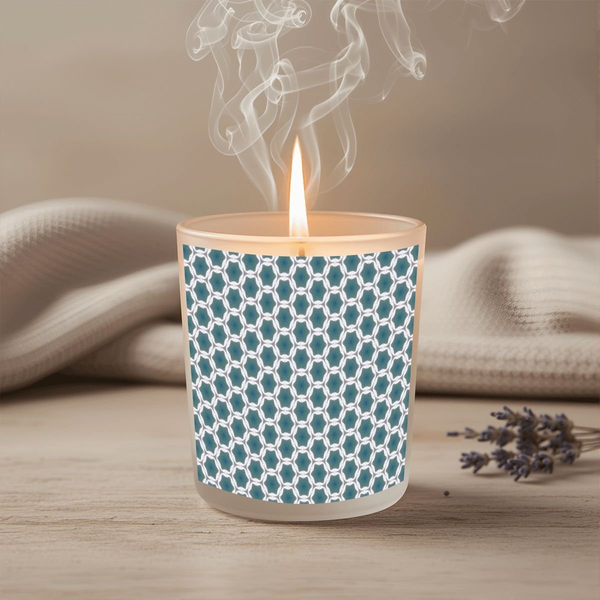 Pale Blue Geometric Designed Frosted Glass Jar with Lid - Image 3