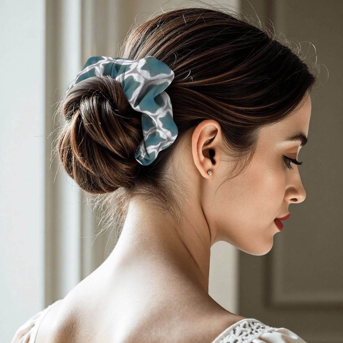 Pale Blue Geometric Designed 6Pack Hair Scrunchies
