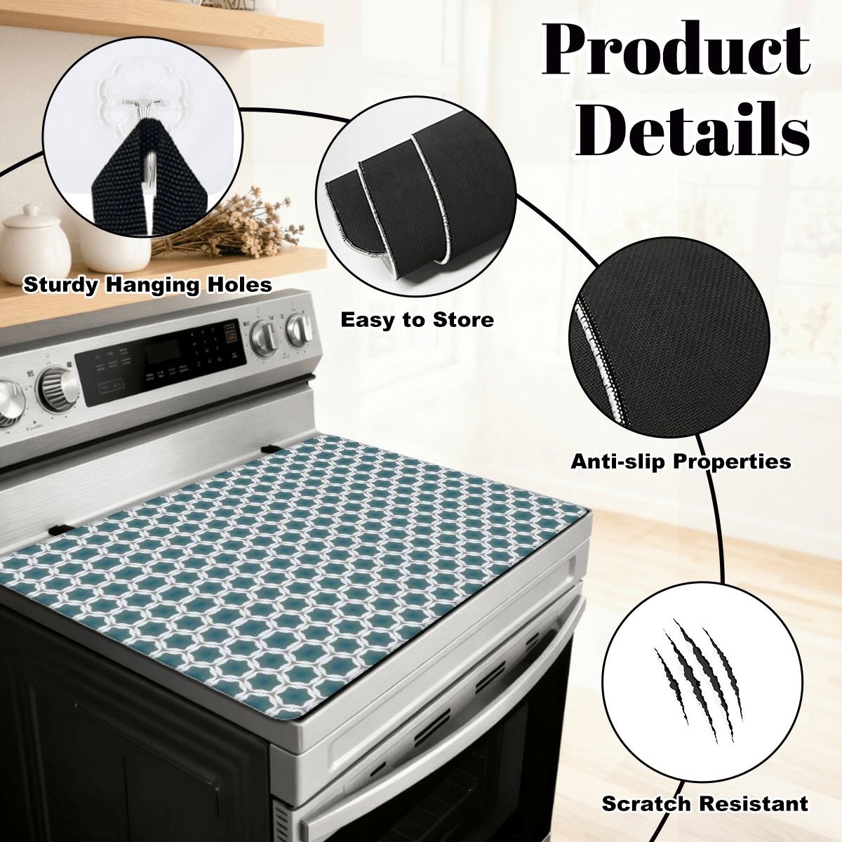 Pale Blue Geometric Designed Stove Cover - Image 2