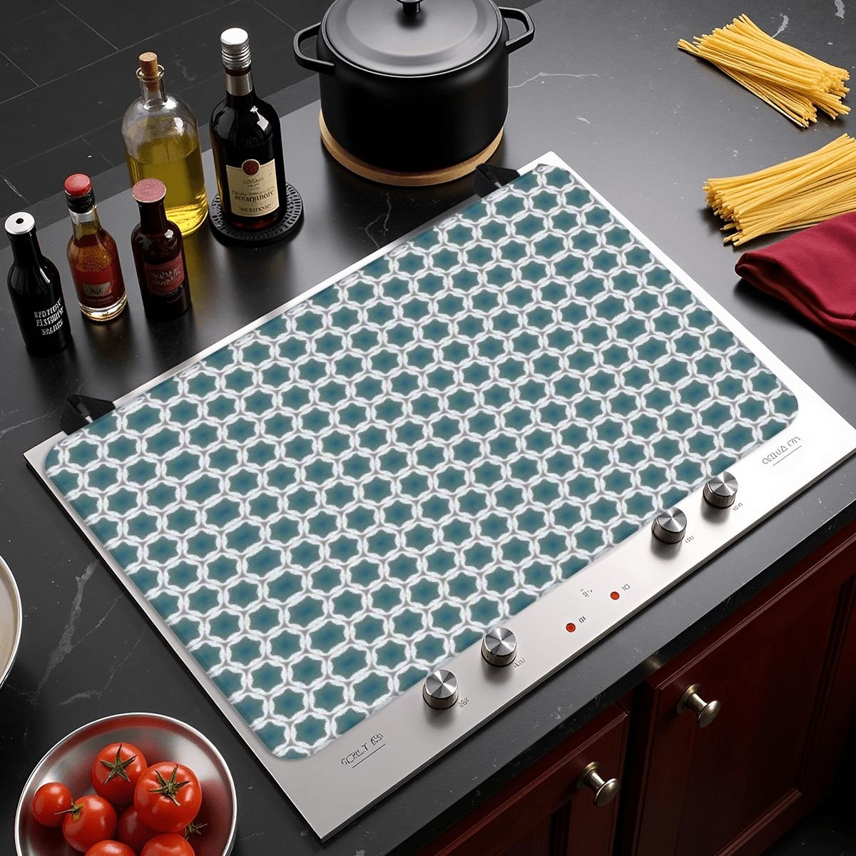 Pale Blue Geometric Designed Stove Cover - Image 5