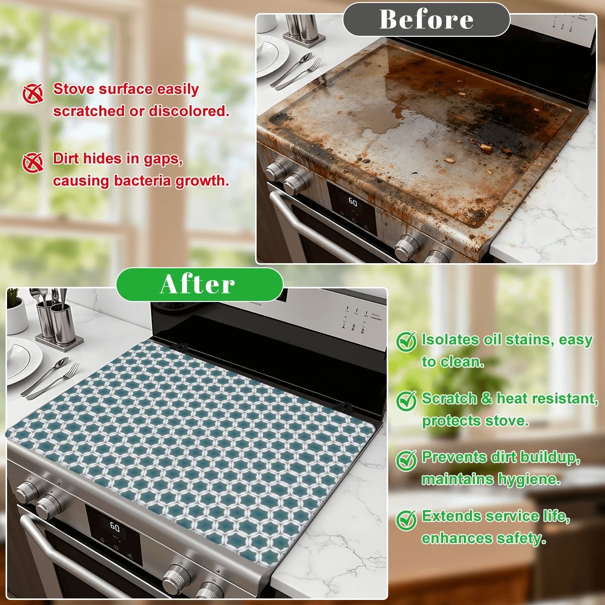 Pale Blue Geometric Designed Stove Cover - Image 3