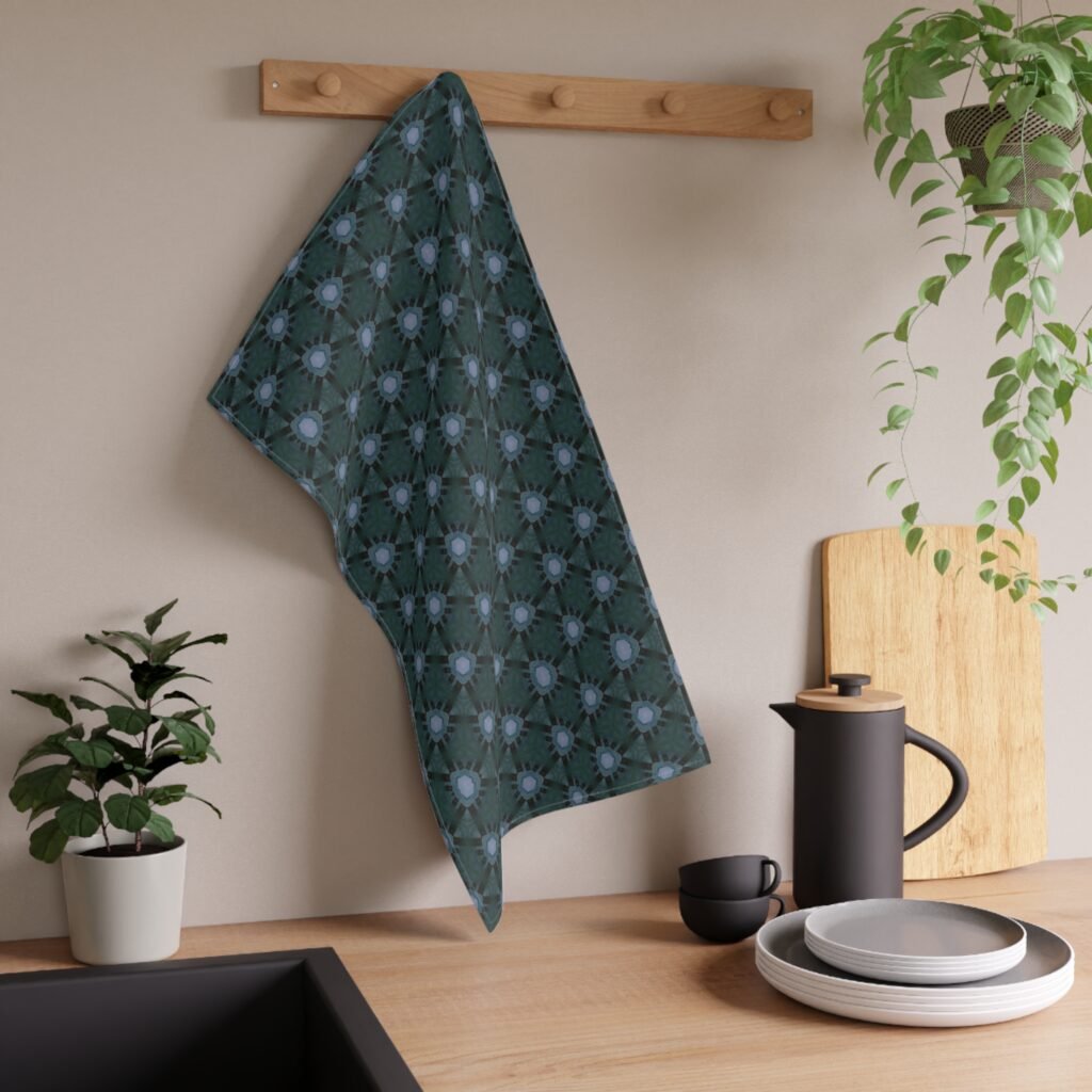 Bluish Triangular Patterned Tea Towel —Kitchen Linen