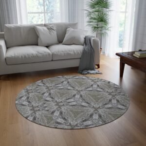 Gray Kaleidoscope Round Rug — Boho Vintage-Inspired Floor Accent